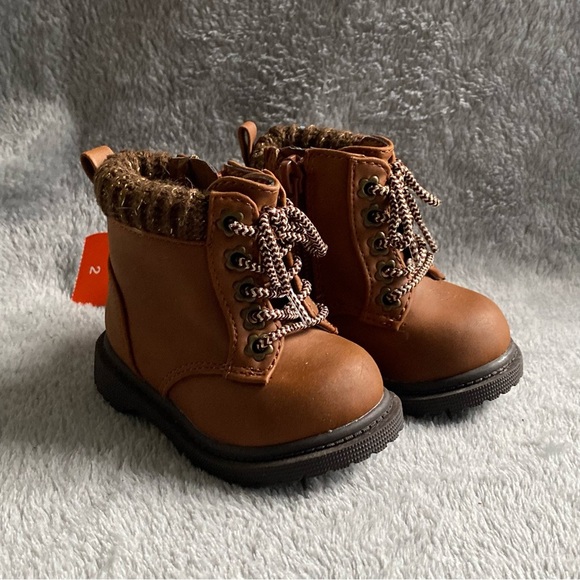 Wonder Nation Shoes Combat Boots Girls‎ Size 2 Brown Side Zip Lace Up New - Picture 1 of 12